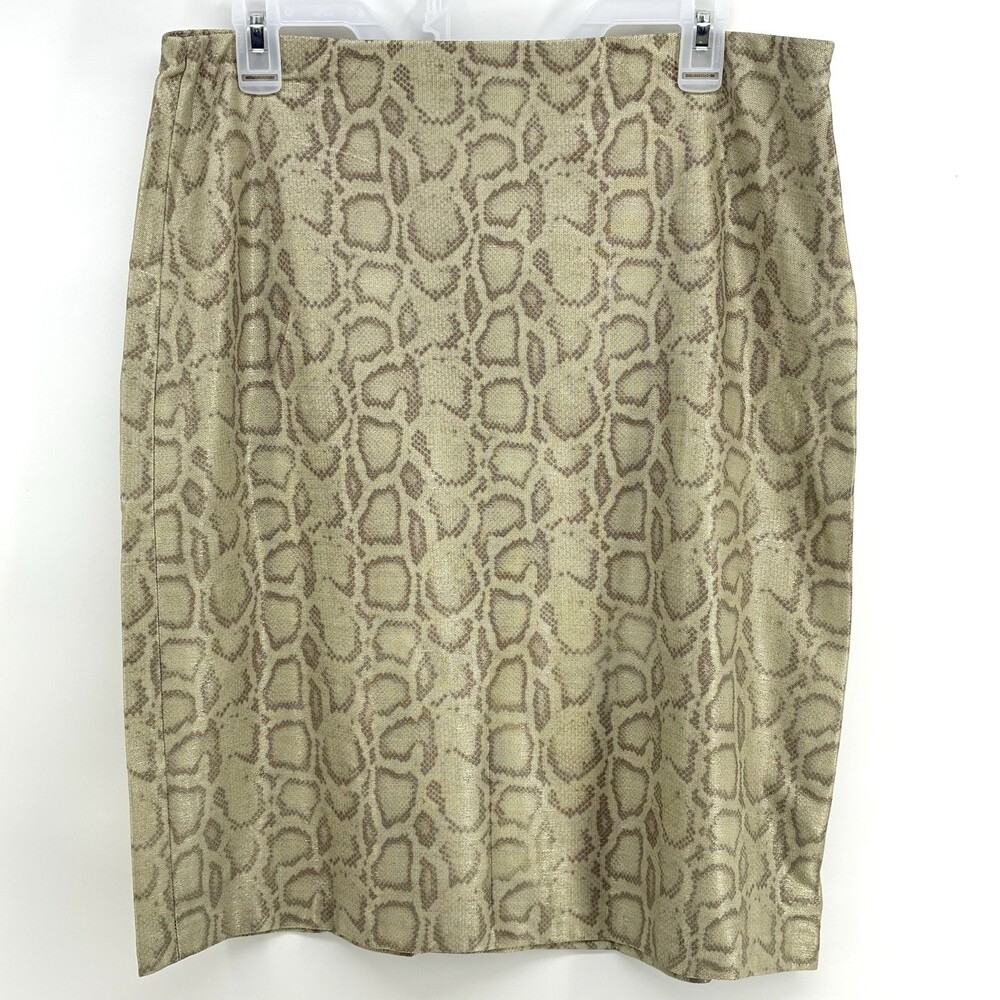 Marc Cain Snakeskin Python Print Nylon Midi Skirt Zipper Slit Size 6 (C)